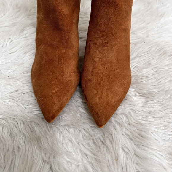 Lulus Cecilly Camel Faux Suede Mid-Calf Pointed-Toe Ankle Boots 3" Heel Size 7.5 - Picture 4 of 12